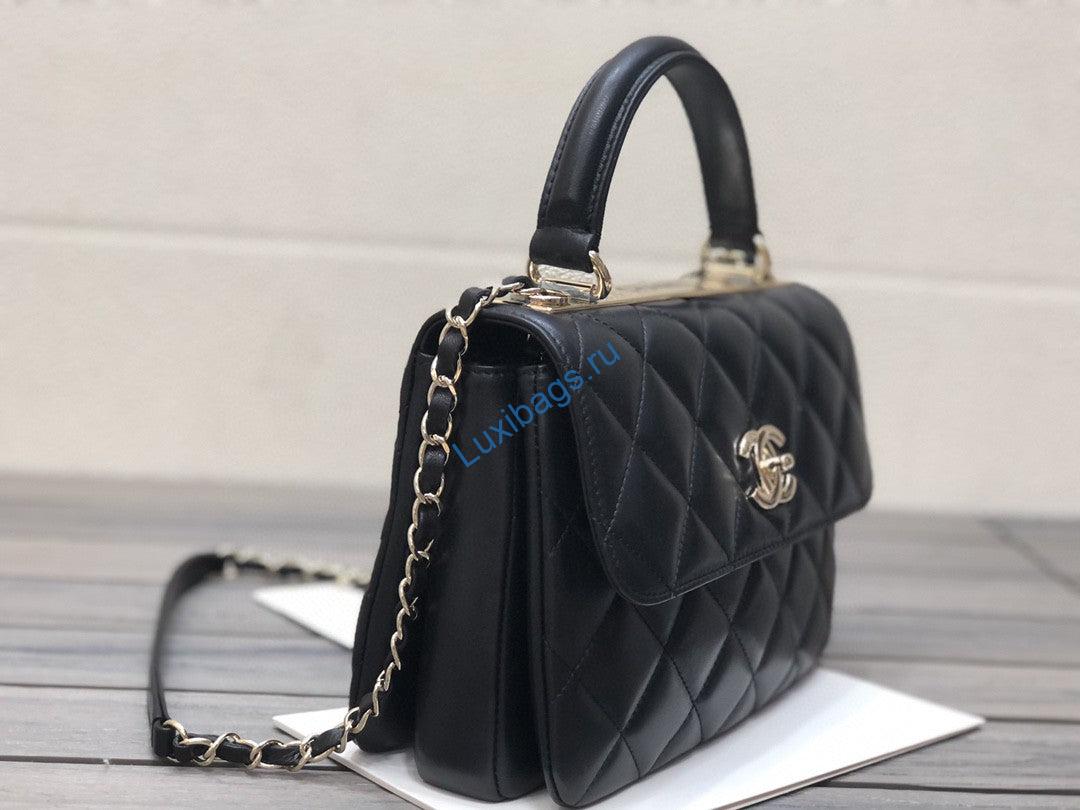 Chanel A92236 Small Trendy CC Flap Bag With Top Handle Lambskin bag Black Gold | chanel a92236 small trendy cc flap bag with top handle lambskin bag black gold 03