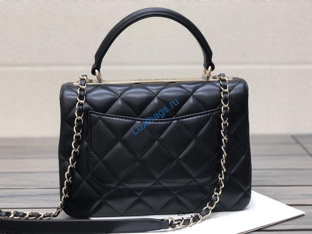 Chanel A92236 Small Trendy CC Flap Bag With Top Handle Lambskin bag Black Gold | chanel a92236 small trendy cc flap bag with top handle lambskin bag black gold 04