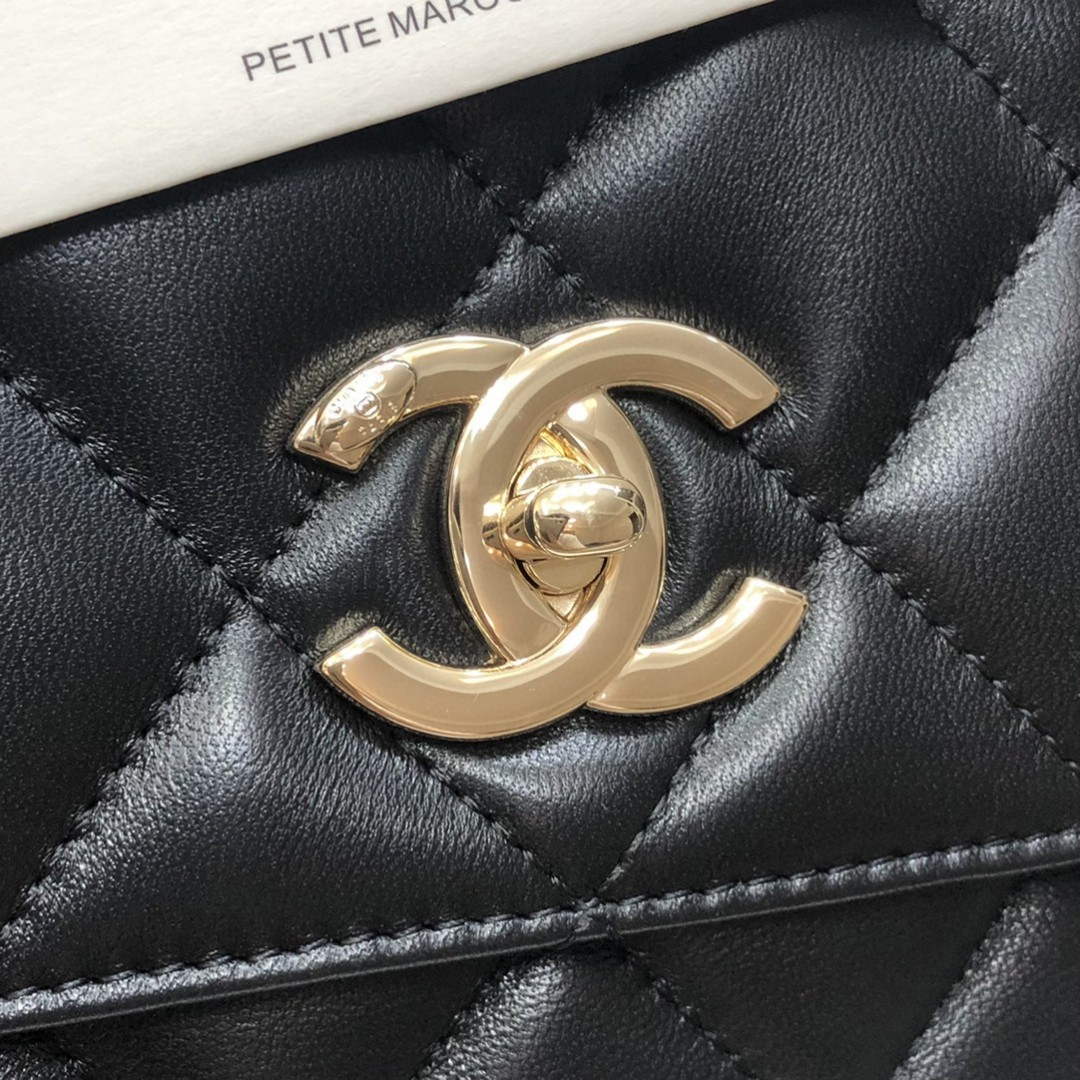 Chanel A92236 Small Trendy CC Flap Bag With Top Handle Lambskin bag Black Gold | chanel a92236 small trendy cc flap bag with top handle lambskin bag black gold 06