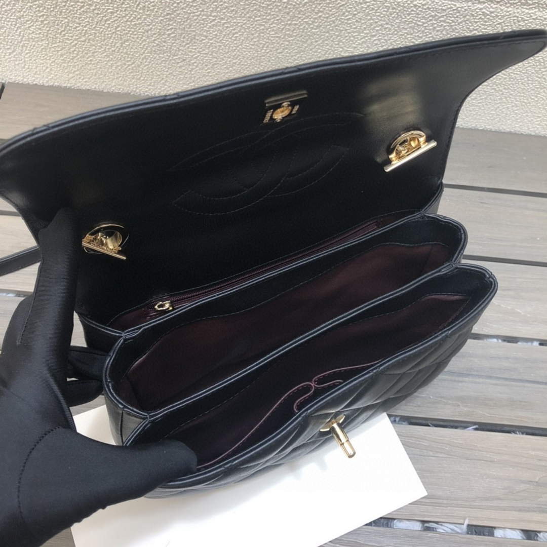 Chanel A92236 Small Trendy CC Flap Bag With Top Handle Lambskin bag Black Gold | chanel a92236 small trendy cc flap bag with top handle lambskin bag black gold 08