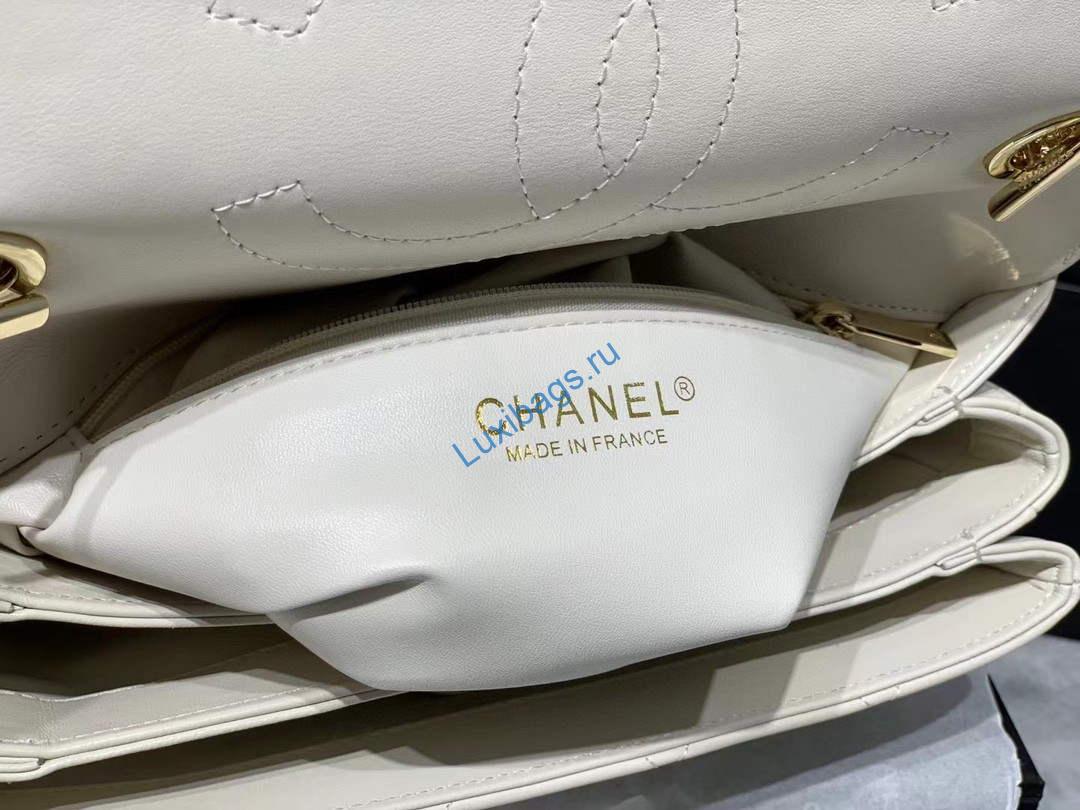 Chanel A92236 Small Trendy CC Flap Bag With Top Handle Lambskin bag White Gold | chanel a92236 small trendy cc flap bag with top handle lambskin bag pink gold 02