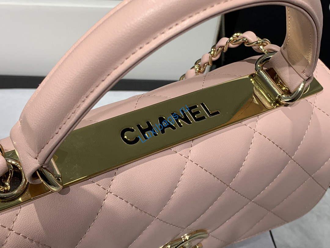 Chanel A92236 Small Trendy CC Flap Bag With Top Handle Lambskin bag Pink Gold | chanel a92236 small trendy cc flap bag with top handle lambskin bag pink gold 07