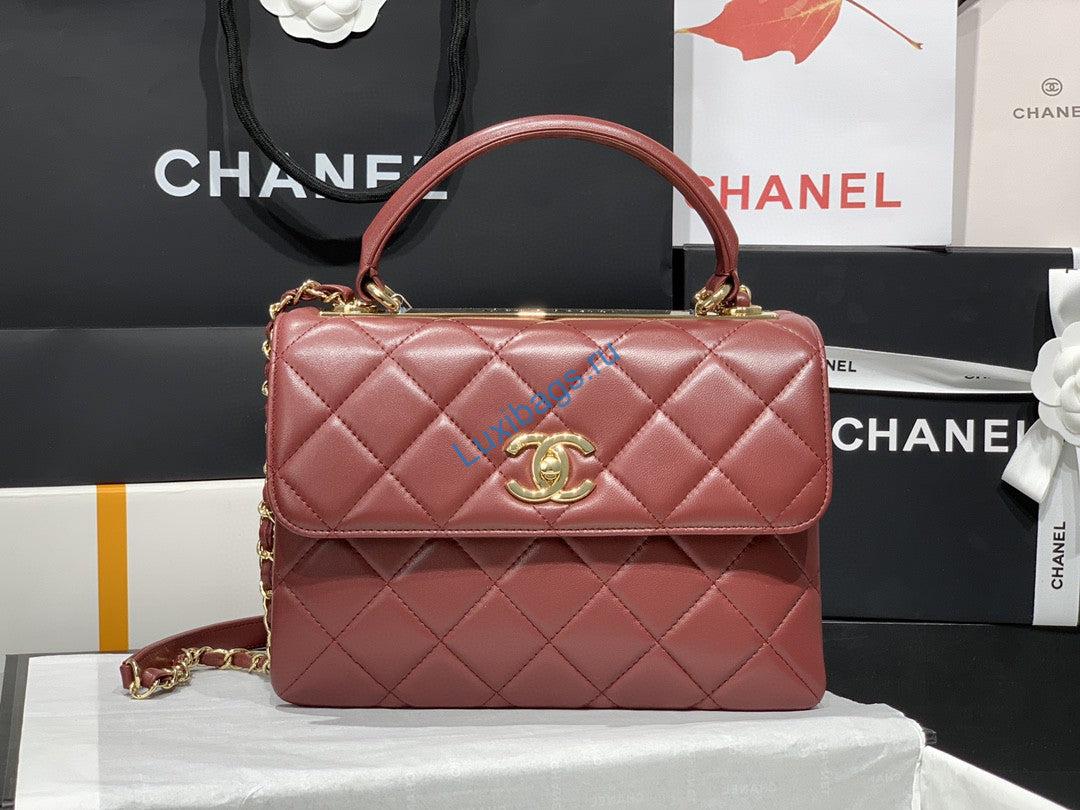 Chanel A92236 Small Trendy CC Flap Bag With Top Handle Lambskin bag Wine Red Gold | chanel a92236 small trendy cc flap bag with top handle lambskin bag wine red gold 02