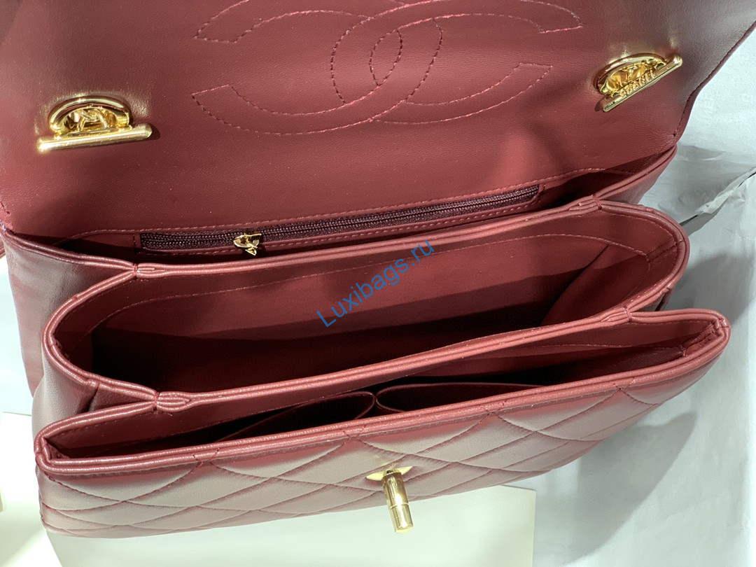 Chanel A92236 Small Trendy CC Flap Bag With Top Handle Lambskin bag Wine Red Gold | chanel a92236 small trendy cc flap bag with top handle lambskin bag wine red gold 07
