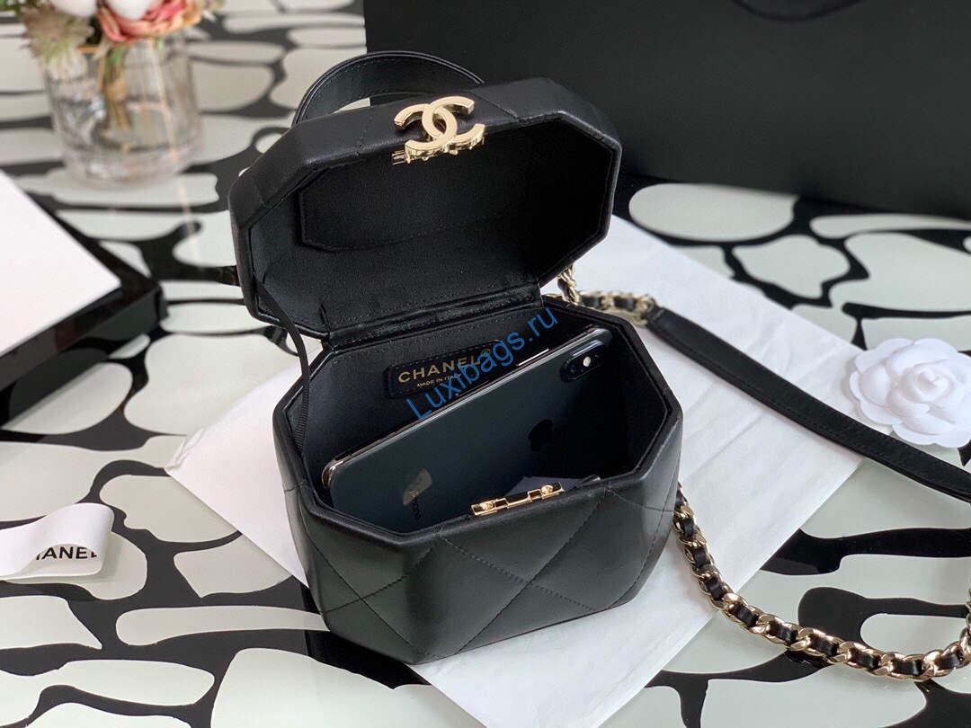 Chanel A99077 Vanity With Chain Lambskin Gold Tone Black | chanel a99077 vanity with chain lambskin gold tone black