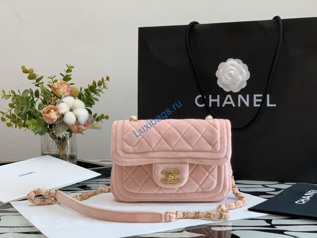 Chanel AS1115 Flap Bag Classic Velvet Light Pink | chanel as1115 flap bag classic velvet light pink 02