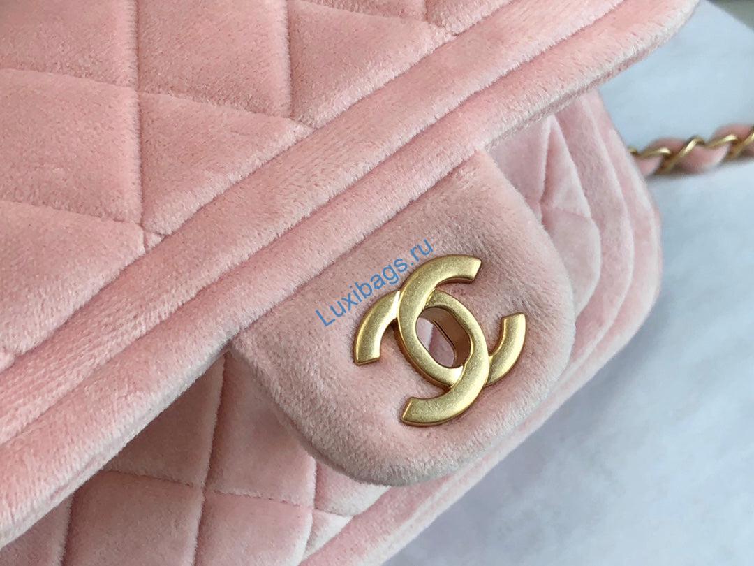 Chanel AS1115 Flap Bag Classic Velvet Light Pink | chanel as1115 flap bag classic velvet light pink 03