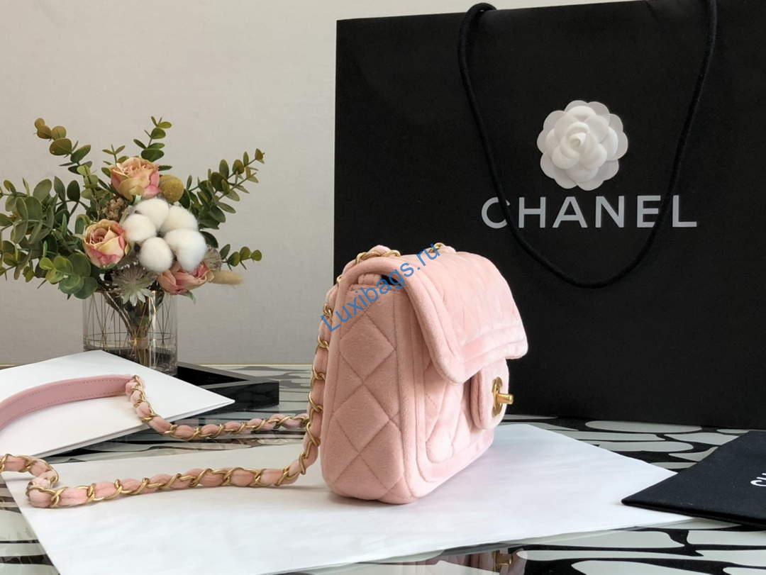 Chanel AS1115 Flap Bag Classic Velvet Light Pink | chanel as1115 flap bag classic velvet light pink 04