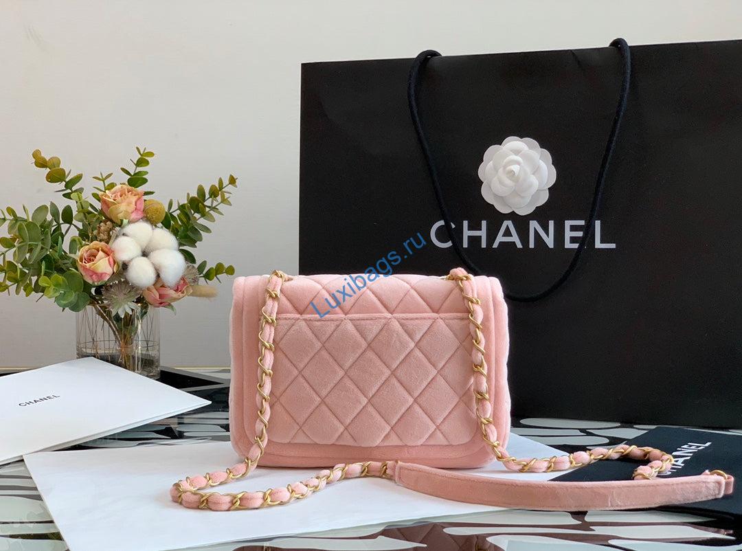 Chanel AS1115 Flap Bag Classic Velvet Light Pink | chanel as1115 flap bag classic velvet light pink 06