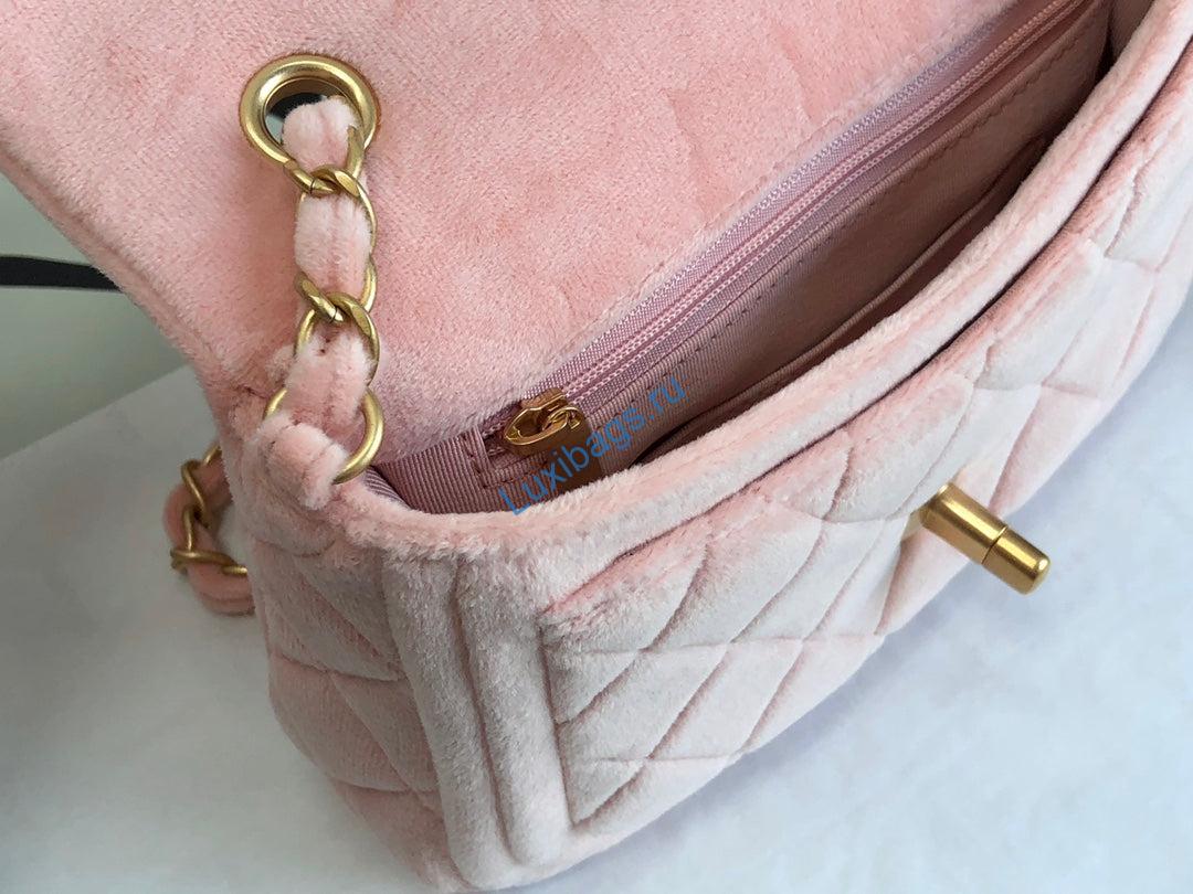 Chanel AS1115 Flap Bag Classic Velvet Light Pink | chanel as1115 flap bag classic velvet light pink 08