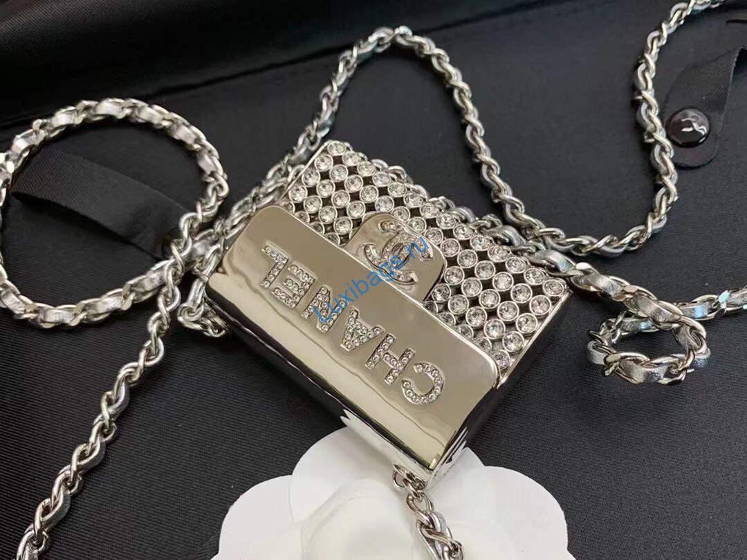 Chanel AB6154 Chanel Mini Flap Tiny bag Metal Silver | chanel as1163 chanel flap tiny bag metal silver 05