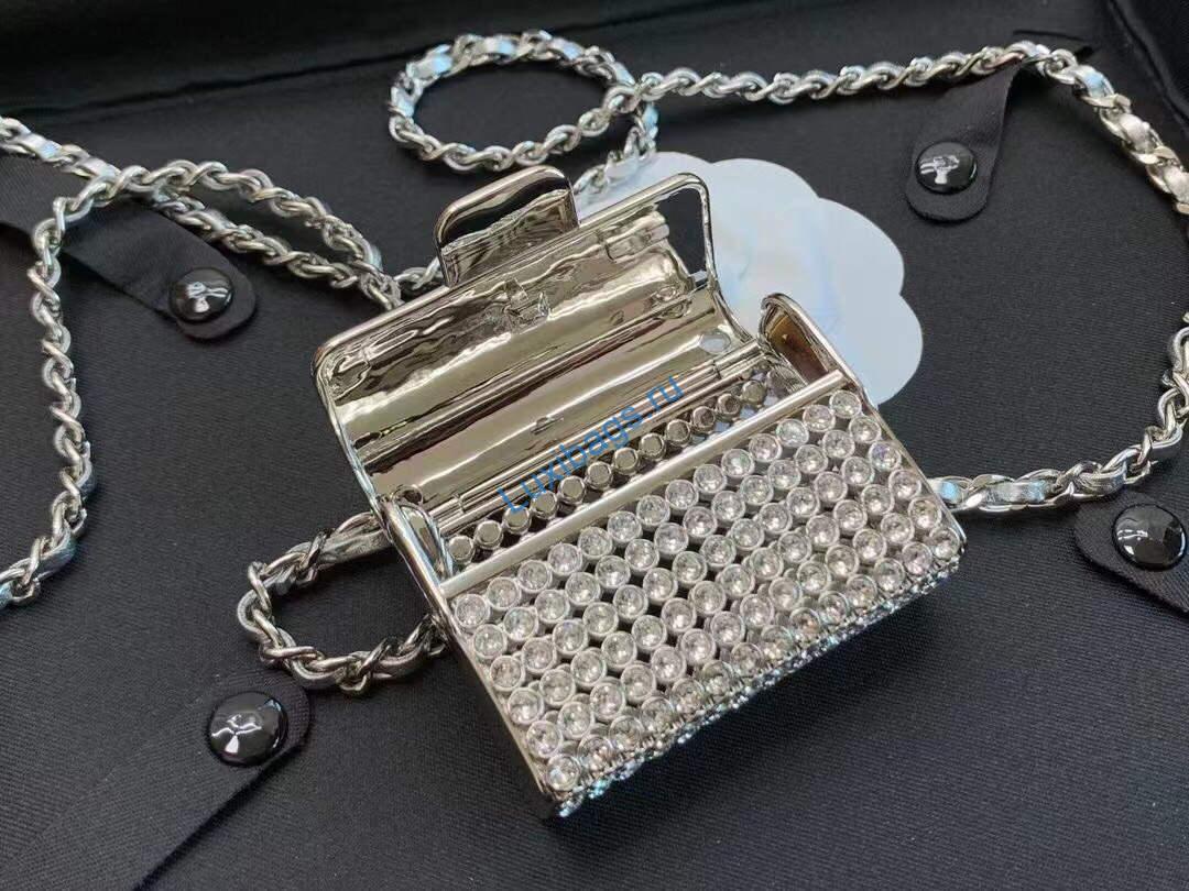 Chanel AB6154 Chanel Mini Flap Tiny bag Metal Silver | chanel as1163 chanel flap tiny bag metal silver 06
