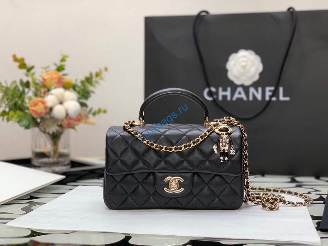 chanel as2431 mini flap lambskin bag with top handle black lion bright gold 1 Chanel AS2431 Mini flap Lambskin bag with top handle Black Lion Bright Gold | chanel as2431 mini flap lambskin bag with top handle black bright gold 02