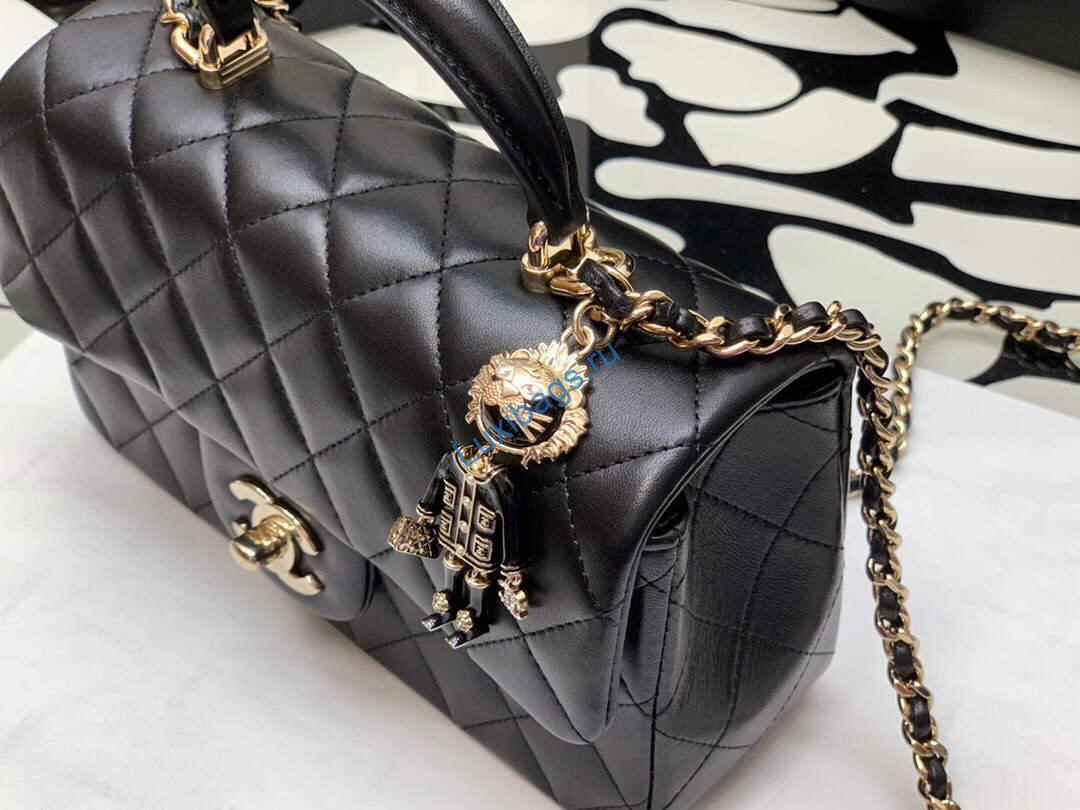 chanel as2431 mini flap lambskin bag with top handle black lion bright gold 2 Chanel AS2431 Mini flap Lambskin bag with top handle Black Lion Bright Gold | chanel as2431 mini flap lambskin bag with top handle black bright gold 03