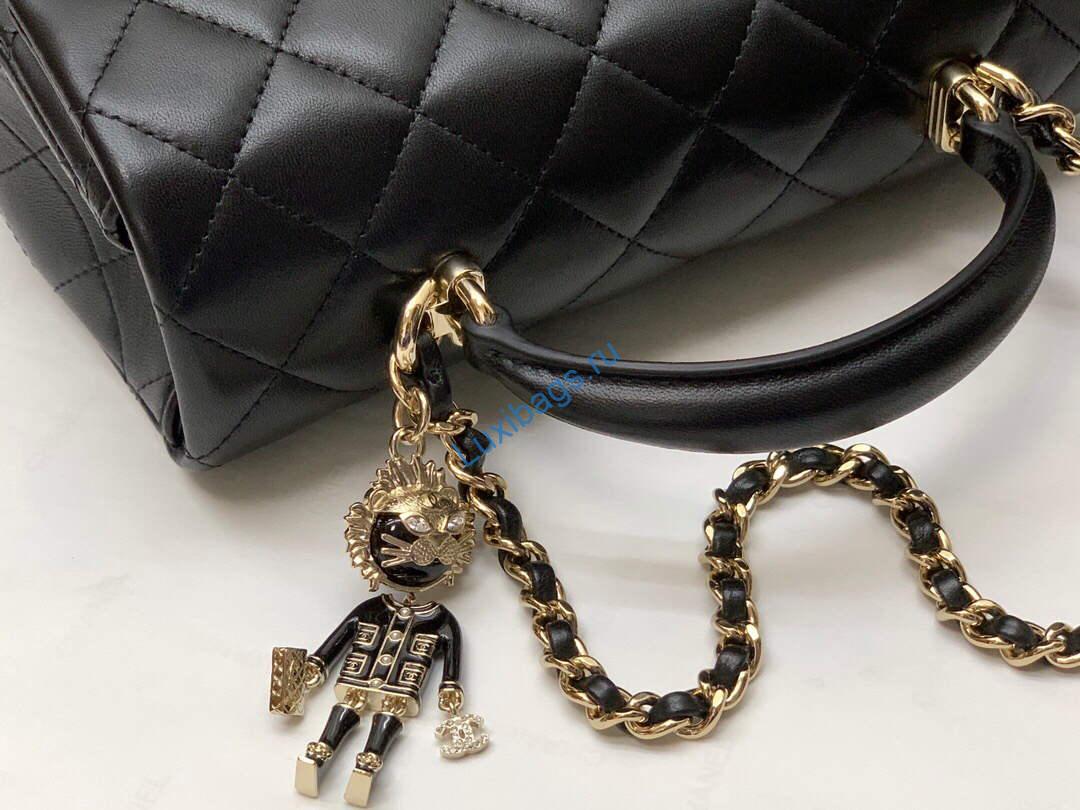 chanel as2431 mini flap lambskin bag with top handle black lion bright gold 3 Chanel AS2431 Mini flap Lambskin bag with top handle Black Lion Bright Gold | chanel as2431 mini flap lambskin bag with top handle black bright gold 04