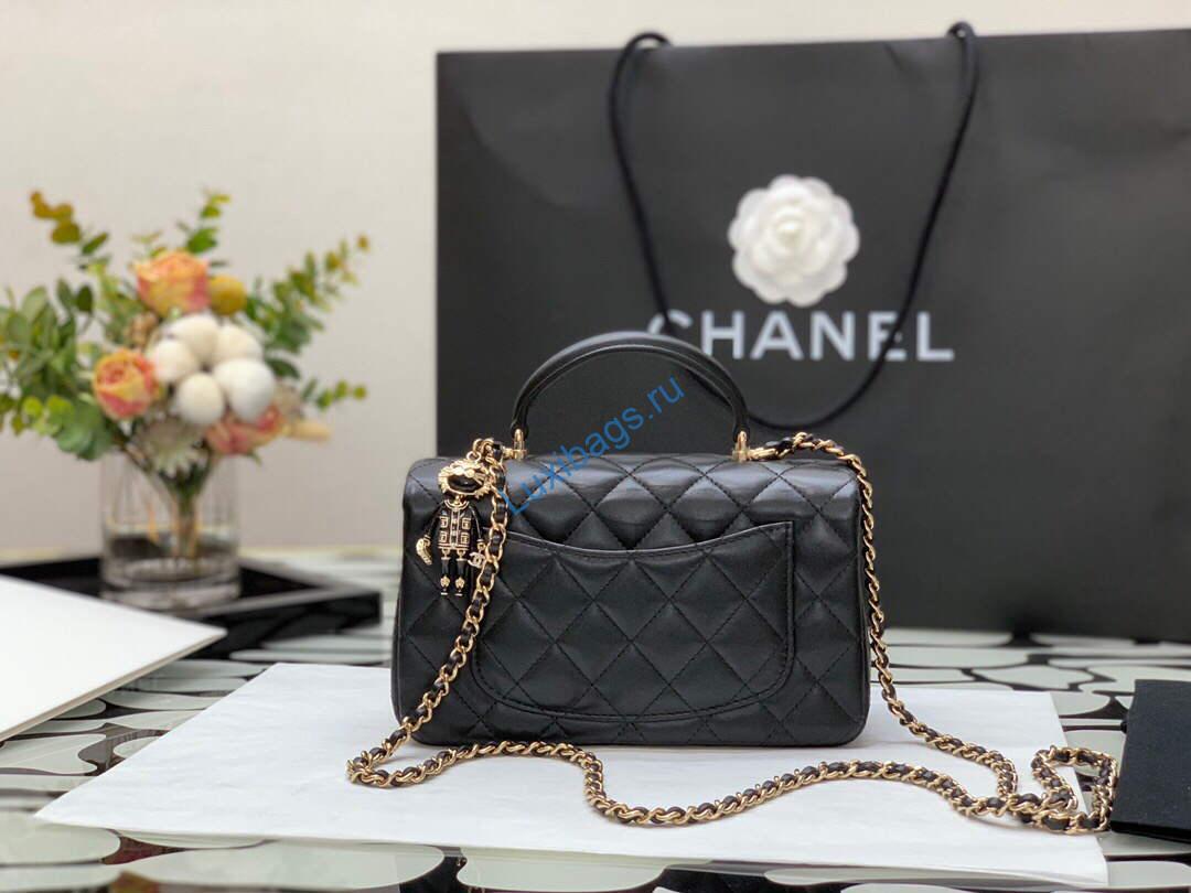chanel as2431 mini flap lambskin bag with top handle black lion bright gold 6 Chanel AS2431 Mini flap Lambskin bag with top handle Black Lion Bright Gold | chanel as2431 mini flap lambskin bag with top handle black bright gold 07