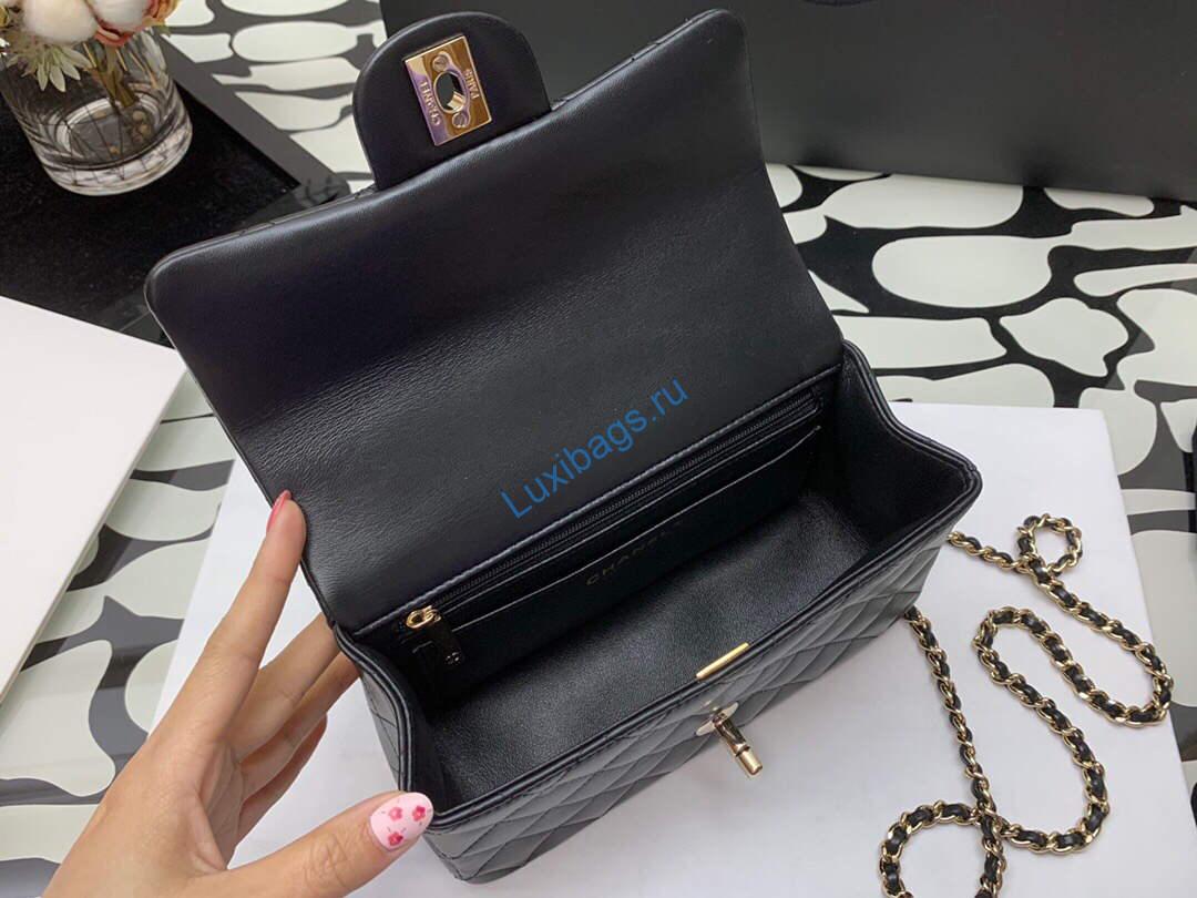 chanel as2431 mini flap lambskin bag with top handle black lion bright gold 7 Chanel AS2431 Mini flap Lambskin bag with top handle Black Lion Bright Gold | chanel as2431 mini flap lambskin bag with top handle black bright gold 08