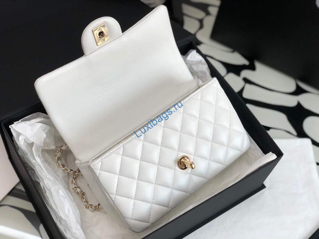 Chanel AS2431 Mini flap Lambskin bag with top handle White Light gold | chanel as2431 mini flap lambskin bag with top handle purple light gold luxibags.ru 10