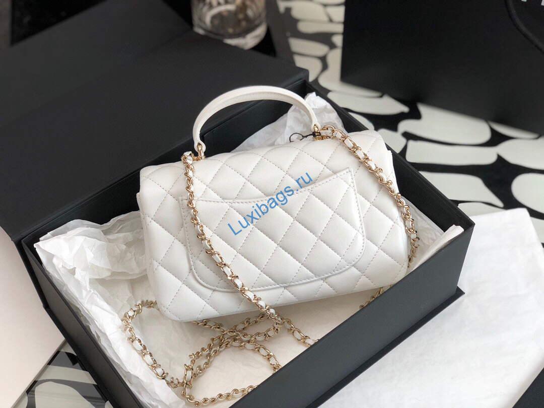 Chanel AS2431 Mini flap Lambskin bag with top handle White Light gold | chanel as2431 mini flap lambskin bag with top handle purple light gold luxibags.ru 11