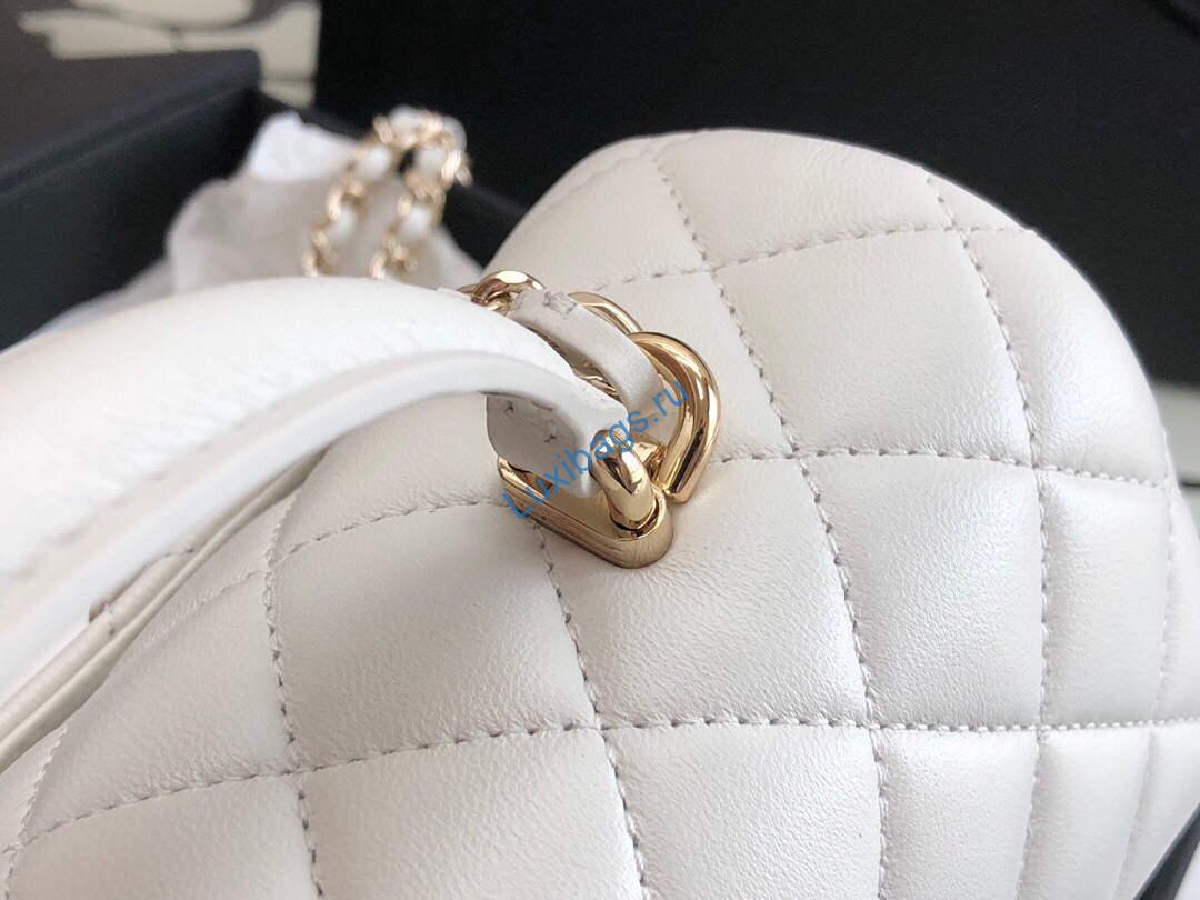 Chanel AS2431 Mini flap Lambskin bag with top handle White Light gold | chanel as2431 mini flap lambskin bag with top handle purple light gold luxibags.ru 14