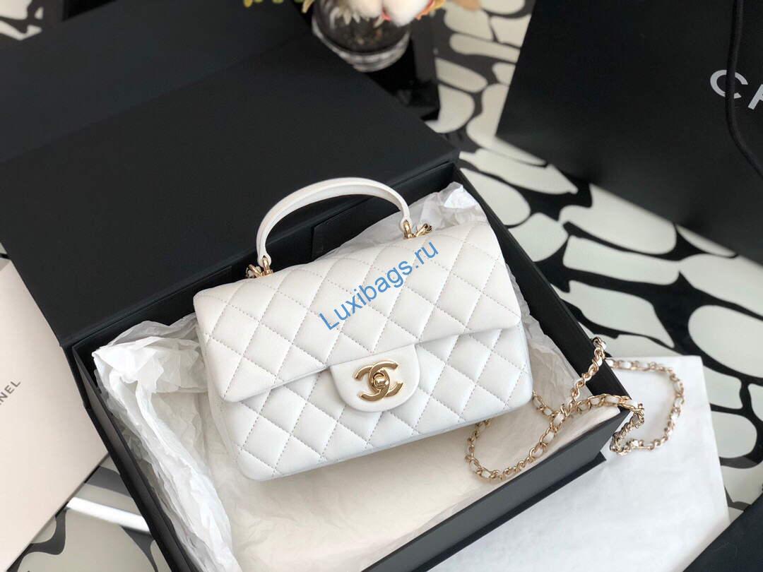 Chanel AS2431 Mini flap Lambskin bag with top handle White Light gold | chanel as2431 mini flap lambskin bag with top handle purple light gold luxibags.ru 16