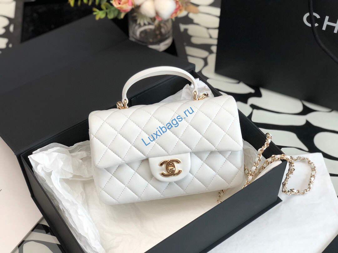 Chanel AS2431 Mini flap Lambskin bag with top handle White Light gold | chanel as2431 mini flap lambskin bag with top handle purple light gold luxibags.ru 17