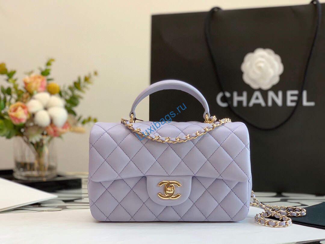 Chanel AS2431 Mini flap Lambskin bag with top handle Purple Light gold | chanel as2431 mini flap lambskin bag with top handle purple light gold luxibags.ru 52