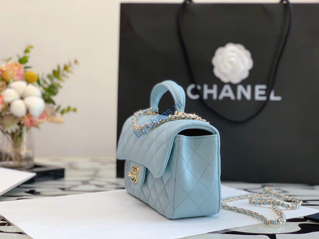 Chanel AS2431 Mini flap Lambskin bag with top handle Lake Blue Light gold | chanel as2431 mini flap lambskin bag with top handle purple light gold luxibags.ru 58