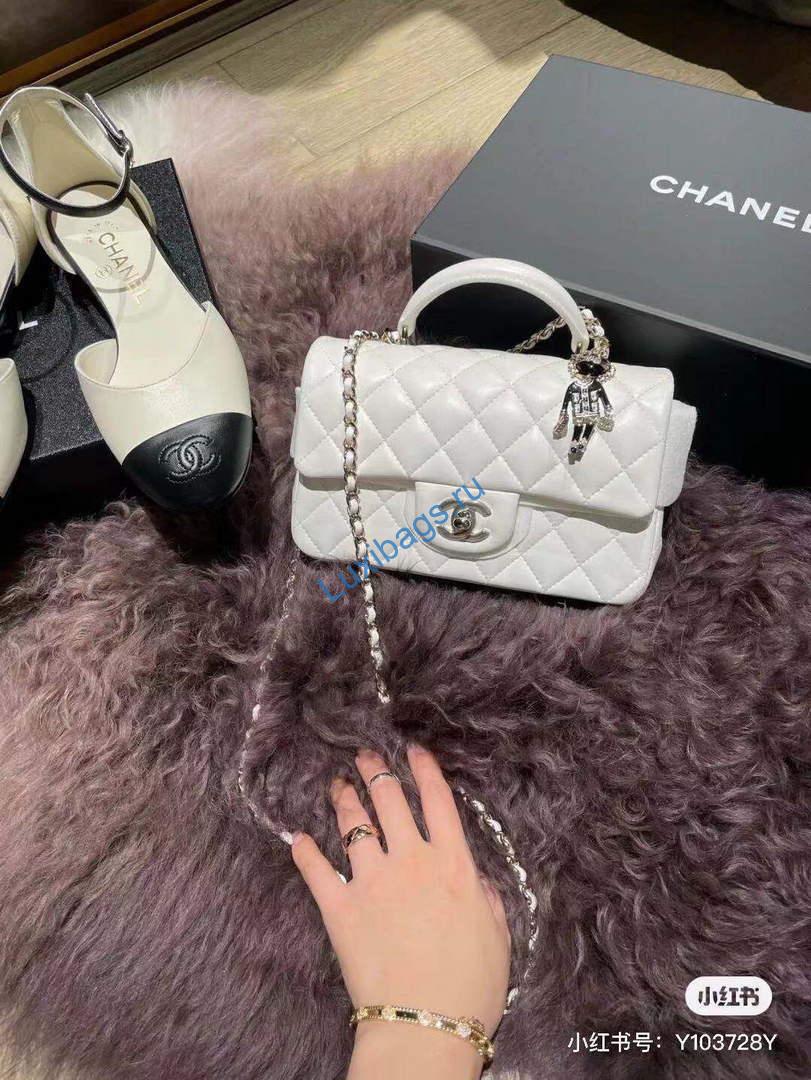 Chanel AS2431 Mini flap Lambskin bag with top handle White Lion Bright Gold | chanel as2431 mini flap lambskin bag with top handle white lion bright gold 07