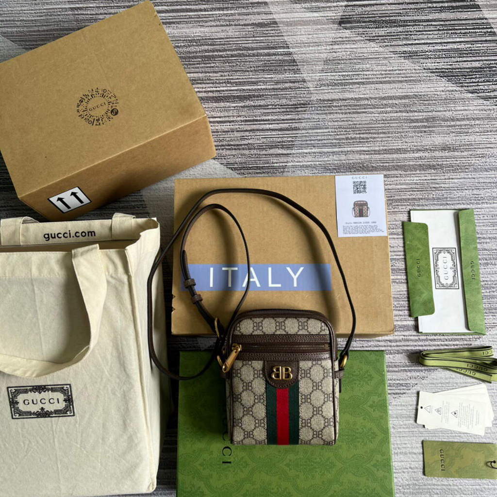 Gucci 680129 Gucci x Balenciaga The Hacker Project Shoulder Zip Bag Brown