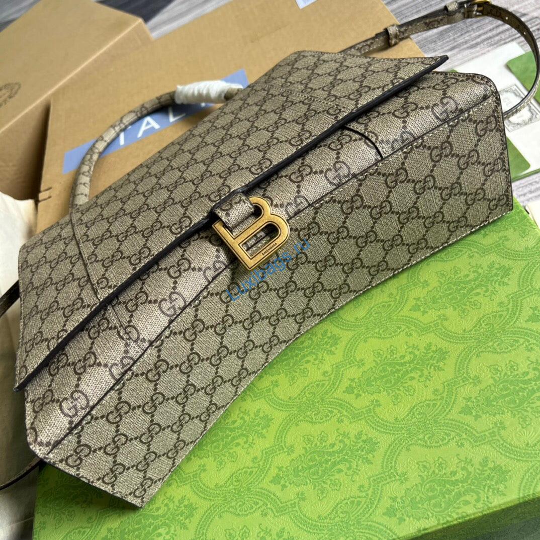 Gucci 681696 The Hacker Project Medium Hourglass bag Beige and ebony | gucci 681696 the hacker project medium hourglass bag beige and ebony 006