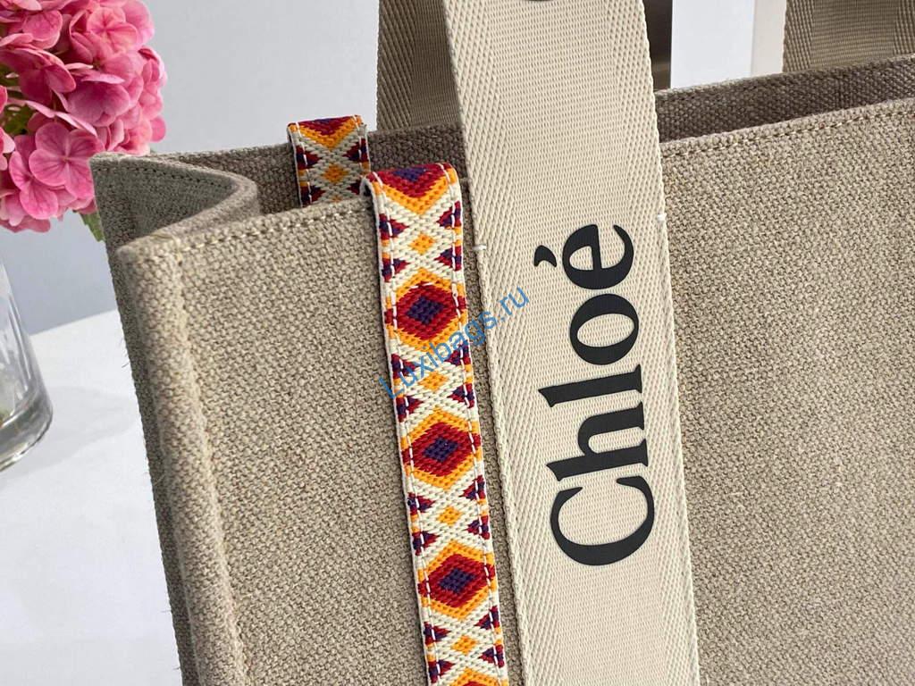 Chloe 383G4227S Medium Woody Tote Bag in Cotton Canvas Orange | luxibags.ru 1282