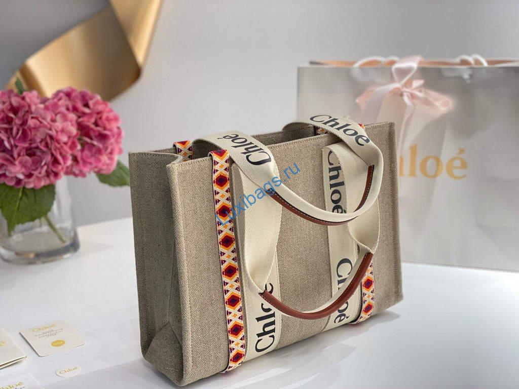Chloe 383G4227S Medium Woody Tote Bag in Cotton Canvas Orange | luxibags.ru 1283