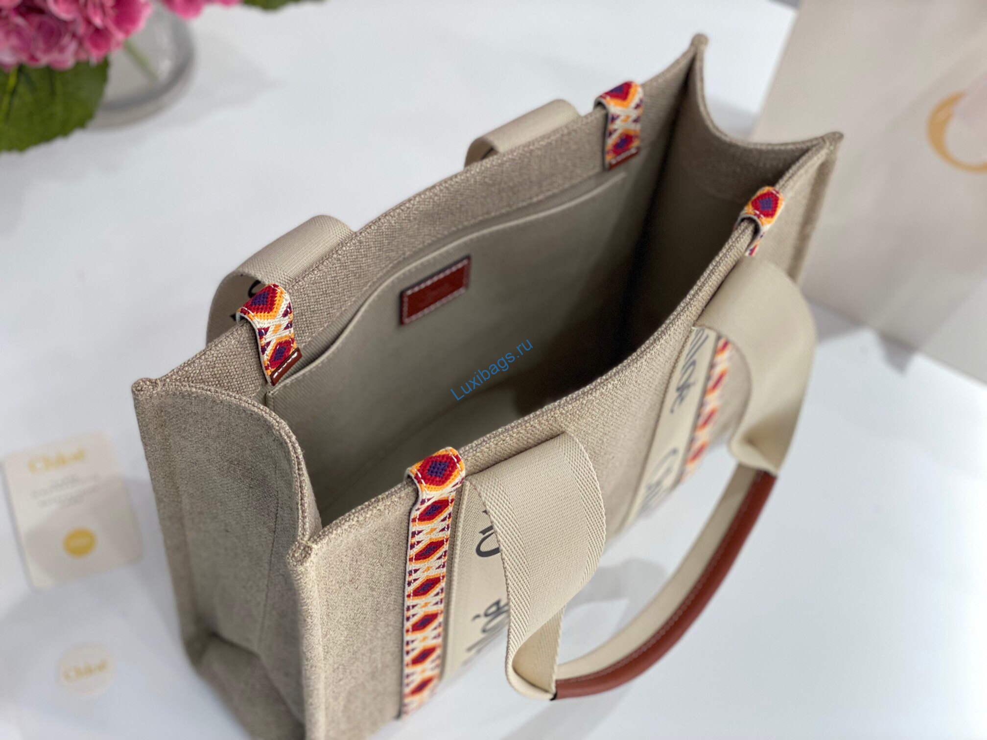 Chloe 383G4227S Medium Woody Tote Bag in Cotton Canvas Orange | luxibags.ru 1287