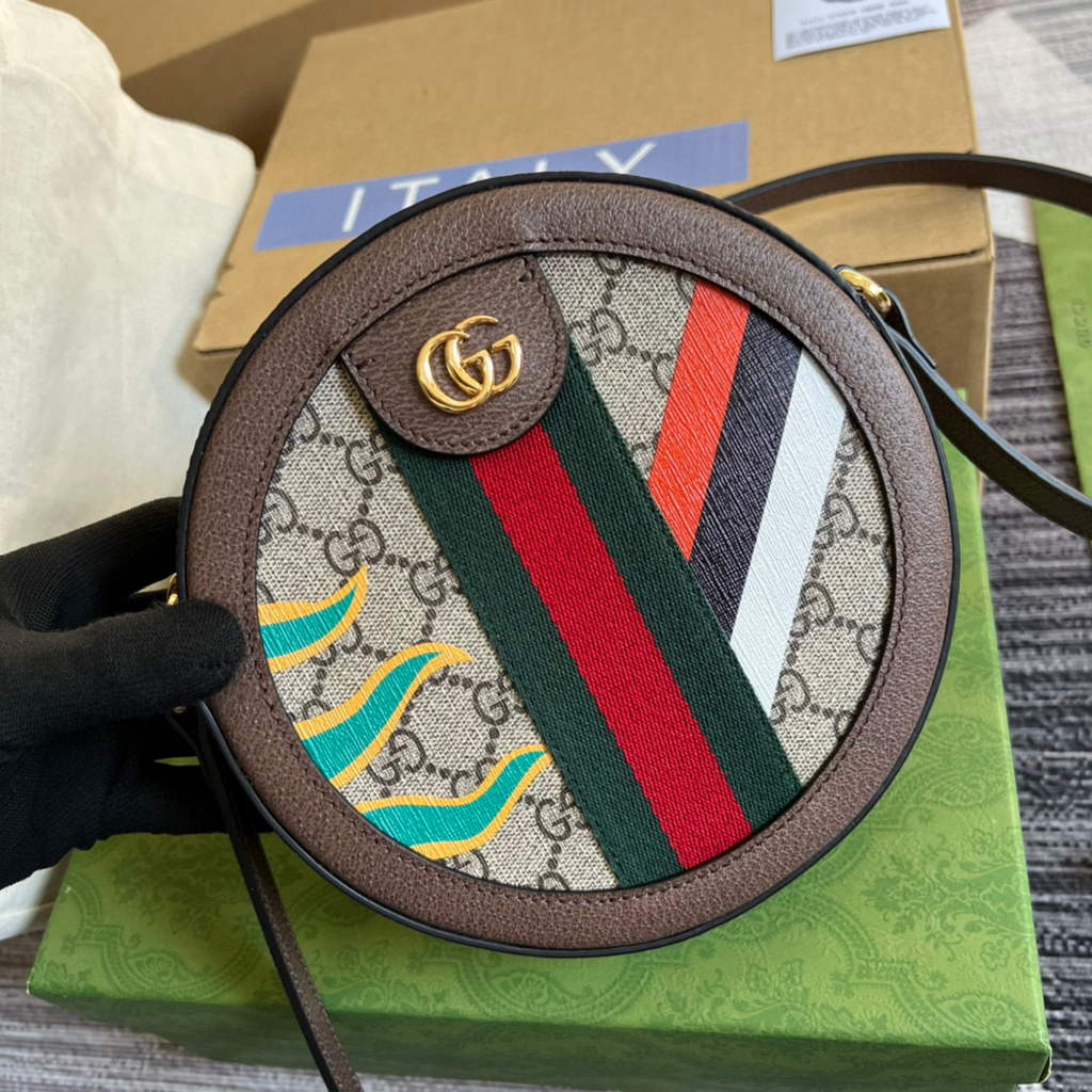 Gucci 574978 Round shoulder bag with Double G Beige Brown | luxibags.ru 129