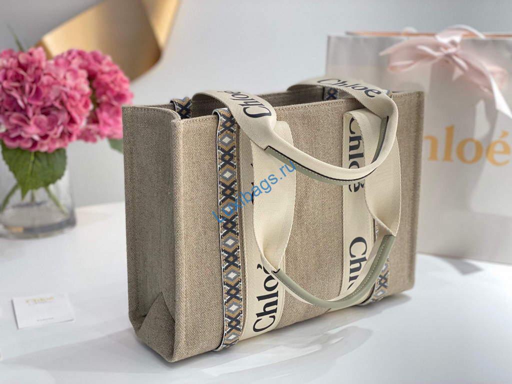 Chloe 383E6691J Medium Woody Tote Bag in Cotton Canvas Black | luxibags.ru 1293