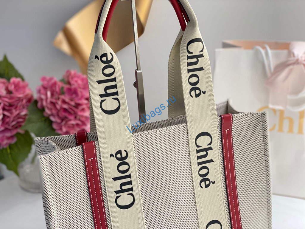 Chloe 383E66616 Medium Woody Tote Bag in Cotton Canvas Red | luxibags.ru 1309