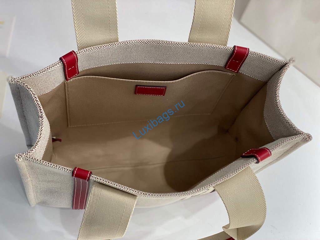 Chloe 383E66616 Medium Woody Tote Bag in Cotton Canvas Red | luxibags.ru 1314