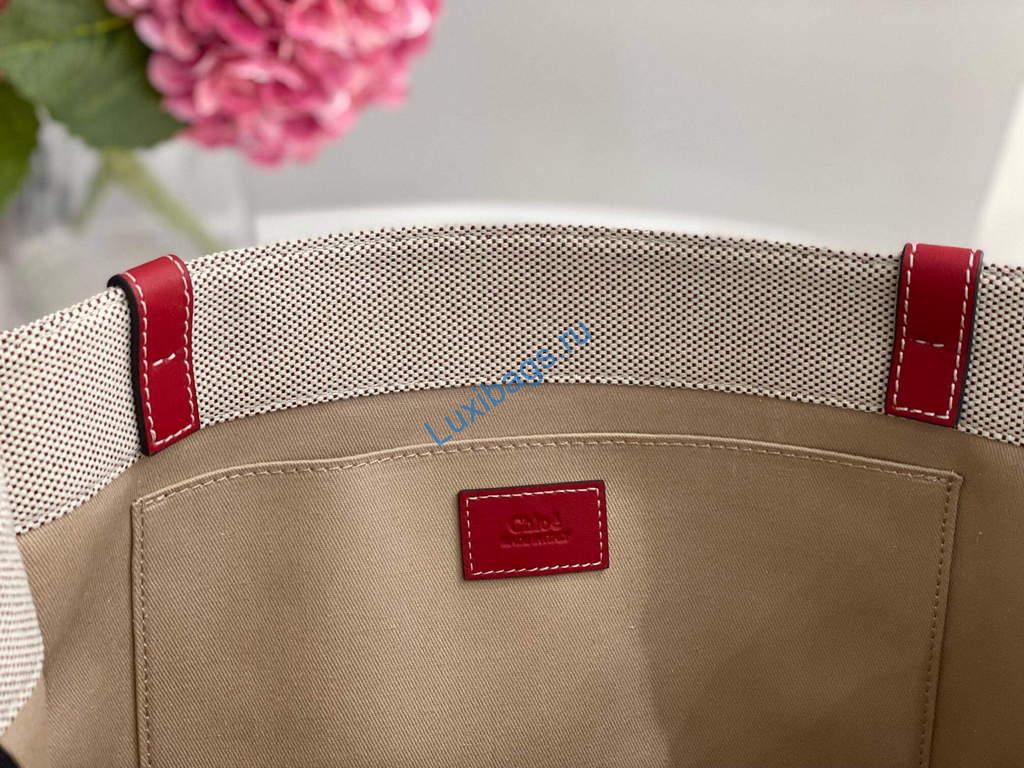 Chloe 383E66616 Medium Woody Tote Bag in Cotton Canvas Red | luxibags.ru 1315