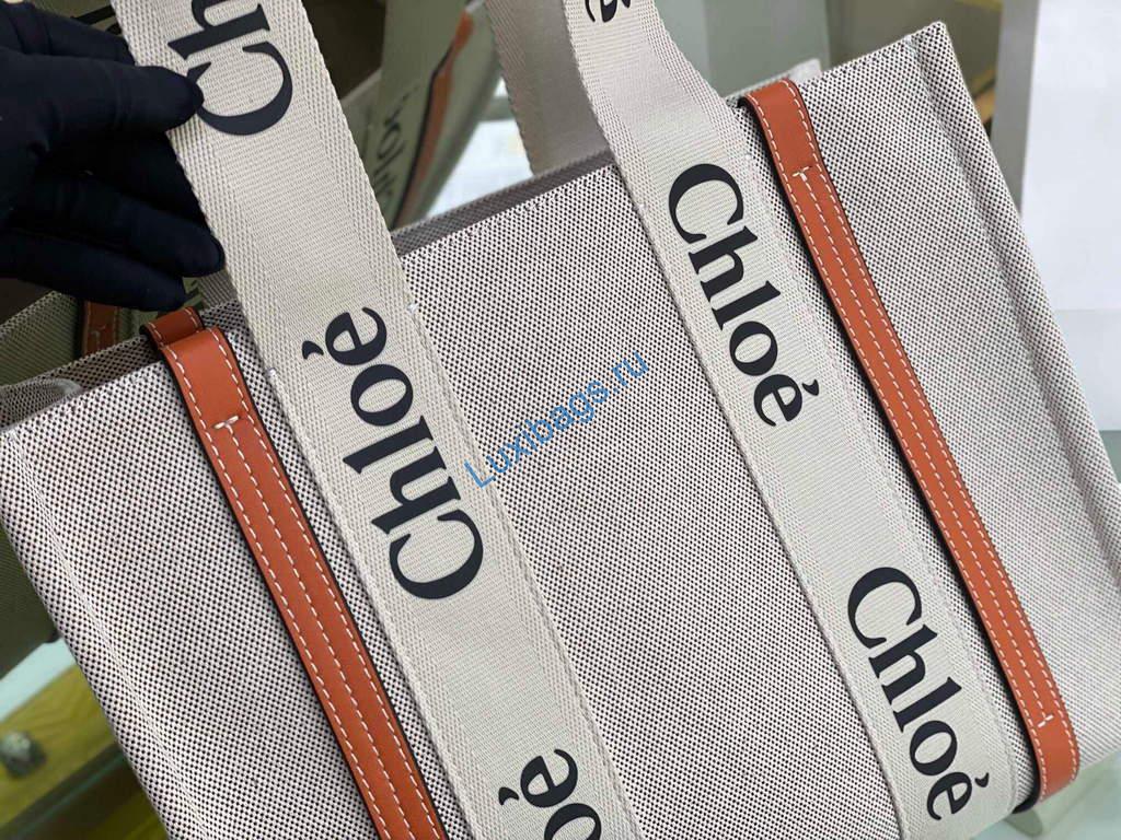 Chloe 383E6690U Medium Woody Tote Bag in Cotton Canvas Brown | luxibags.ru 1320