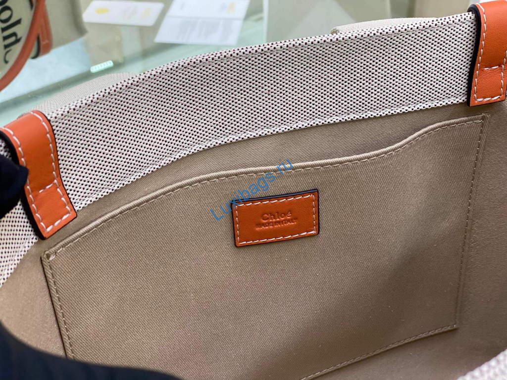 Chloe 383E6690U Medium Woody Tote Bag in Cotton Canvas Brown | luxibags.ru 1325