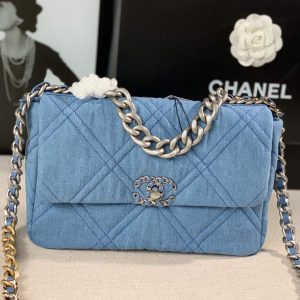 Chanel Large19 Handbag Lambskin AS1161 Light Blue