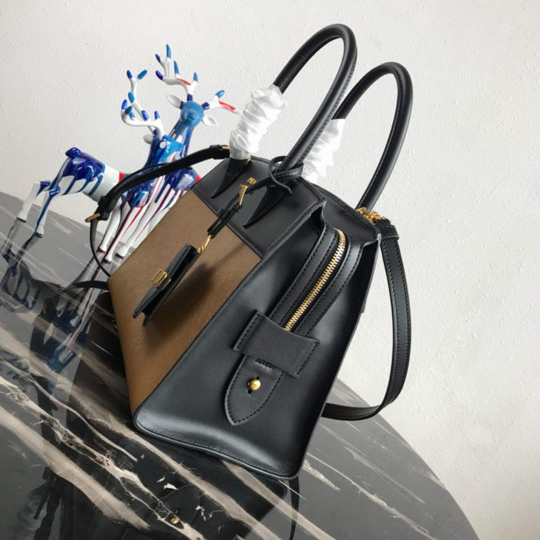 Prada 1BA046 Medium Esplanade Leather Tote Bag Apricot and Black | prada 1ba046 medium esplanade leather tote bag 20