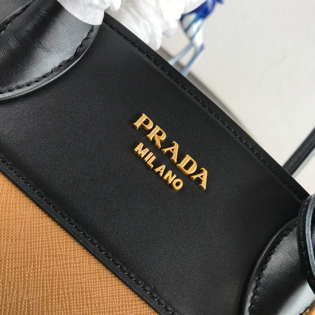 Prada 1BA046 Medium Esplanade Leather Tote Bag Apricot and Black | prada 1ba046 medium esplanade leather tote bag 23
