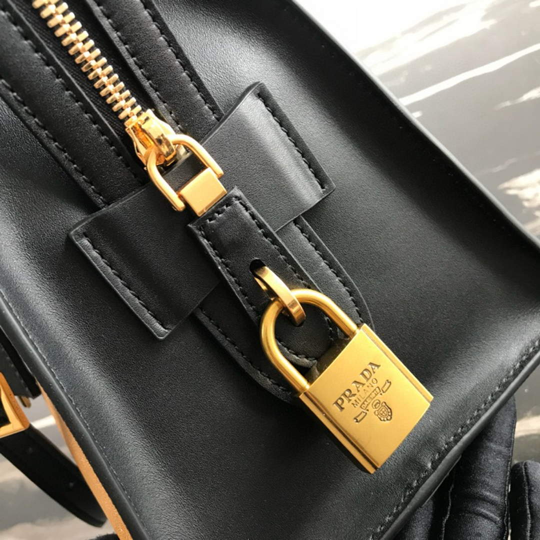 Prada 1BA046 Medium Esplanade Leather Tote Bag Apricot and Black | prada 1ba046 medium esplanade leather tote bag 24