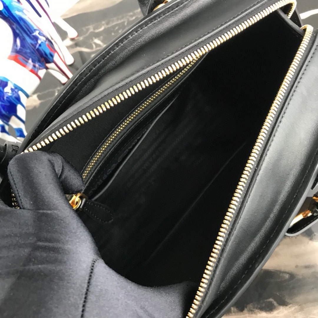 Prada 1BA046 Medium Esplanade Leather Tote Bag Apricot and Black | prada 1ba046 medium esplanade leather tote bag 26