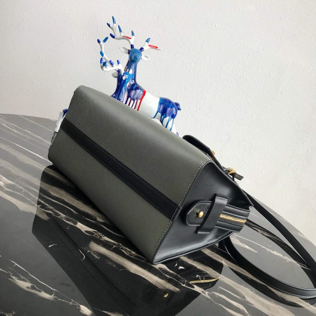 Prada 1BA046 Medium Esplanade Leather Tote Bag Grey and Black | prada 1ba046 medium esplanade leather tote bag 31