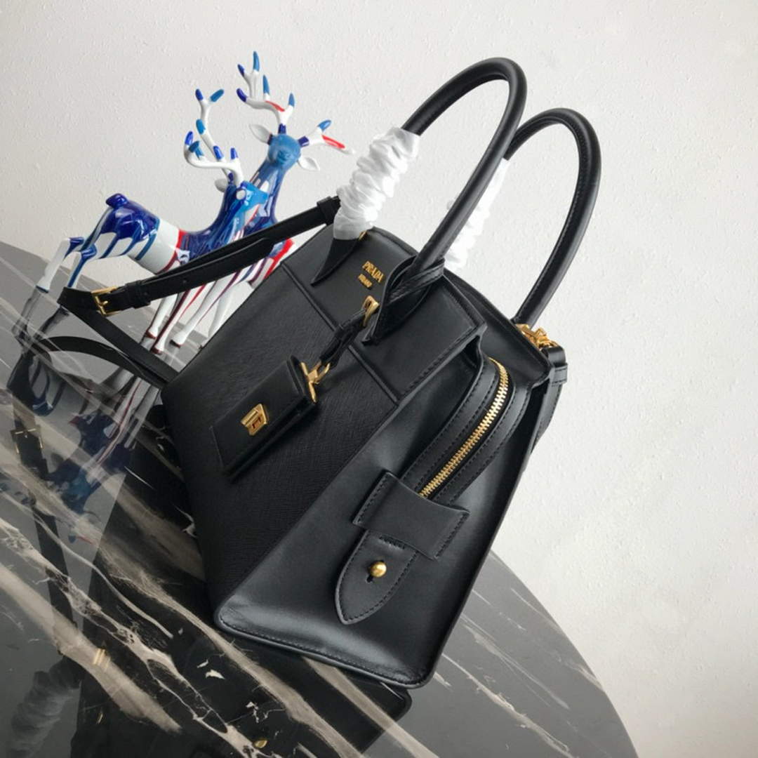 Prada 1BA046 Medium Esplanade Leather Tote Bag Black | prada 1ba046 medium esplanade leather tote bag black 02
