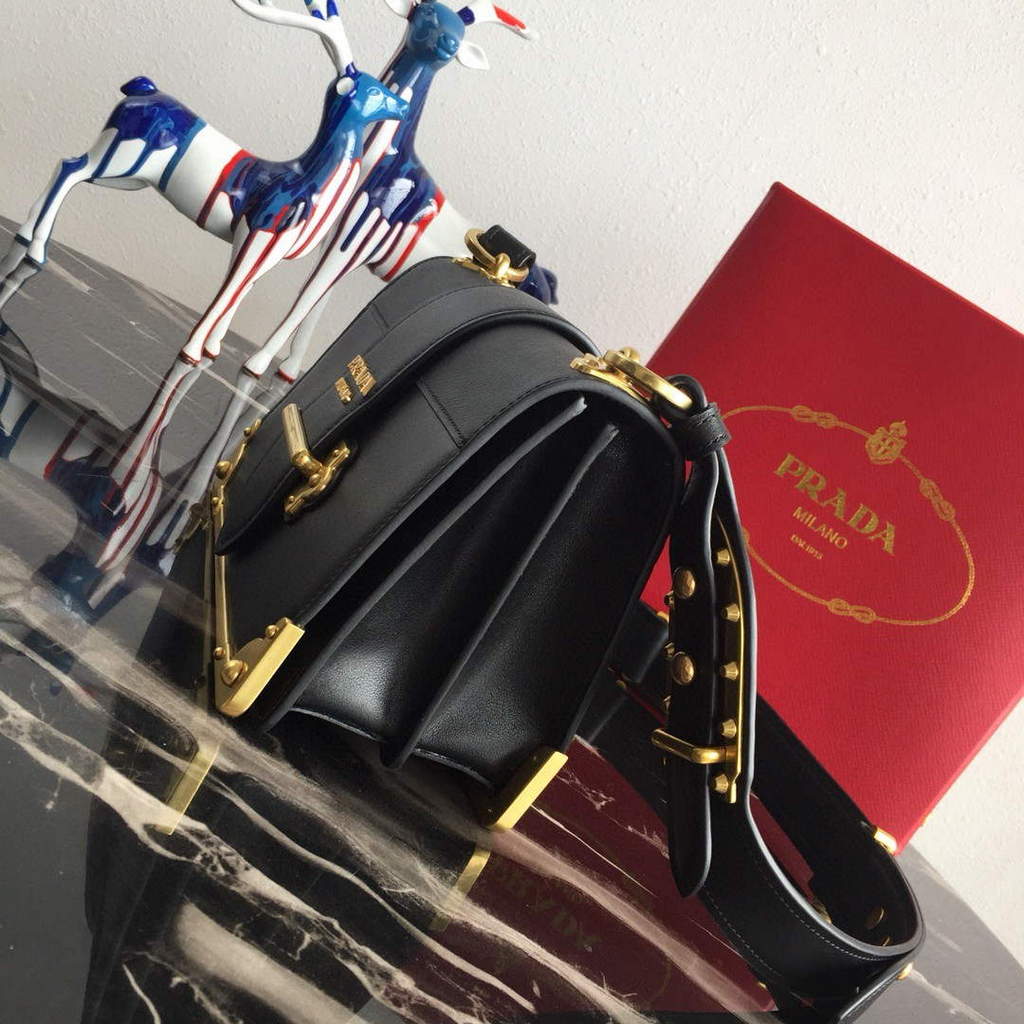 Prada 1BD045 Cahier leather bag Grey with black | prada 1bd045 cahier leather bag grey with black luxibags.ru 7
