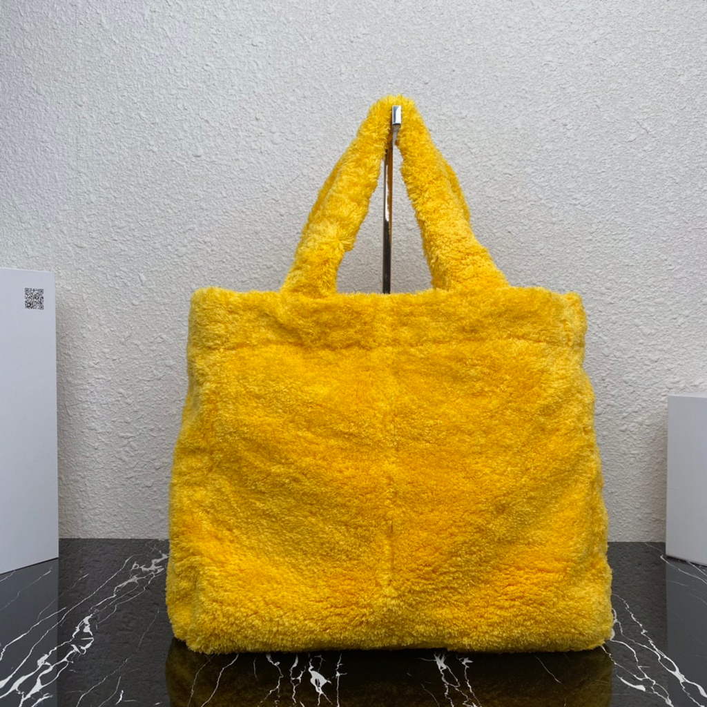 Prada 1BG130 Shearling Tote Shoulder bag Yellow | prada 1bg130 shearling tote shoulder bag 03